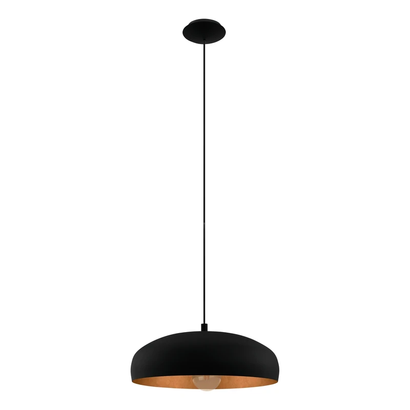Eglo Pendant Lamp Mogano 1, Single-Light Hanging Lamp Vintage, Industrial, Steel Pendant in Black and Copper, Dining Table Lamp, Hanging Living Room Lamp with E27 Socket