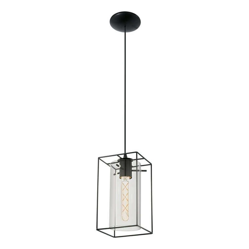 Eglo Pendant Lamp Loncino, 1-Light Vintage Hanging Lamp, Steel Construction, Colour: Black, Glass: Smoke Glass, Socket: E27, Length: 15 cm