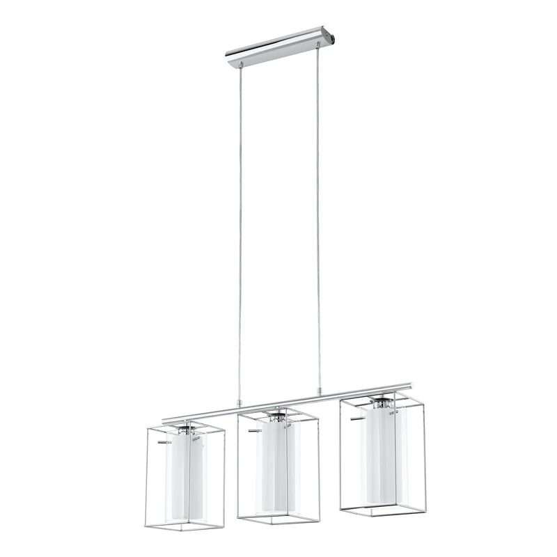 Eglo Pendant Lamp Loncino 1, 3-Light Vintage Hanging Lamp, Steel Construction, Colour: Chrome, Glass: Frosted and Clear, Socket: E27, Length: 74.5 cm