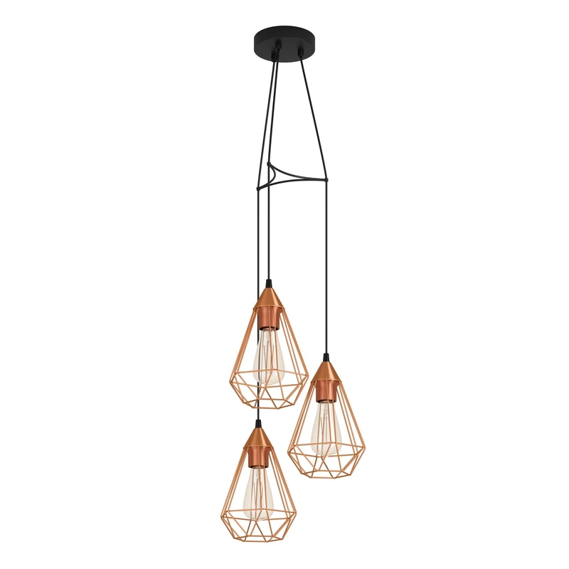 Eglo Tarbes 3-Bulb Pendant Lamp, Vintage/Retro Style Ceiling Lighting, Steel and Plastic Coloured in Copper and Black Hanging Light, E27 Socket, Ø 31 cm (12.2")