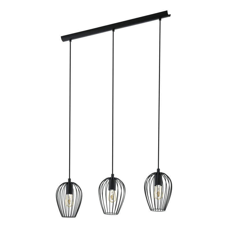 Eglo Newtown Vintage 3-Flame Pendant Lamp, Retro Black Steel Hanging Light, E27 Socket