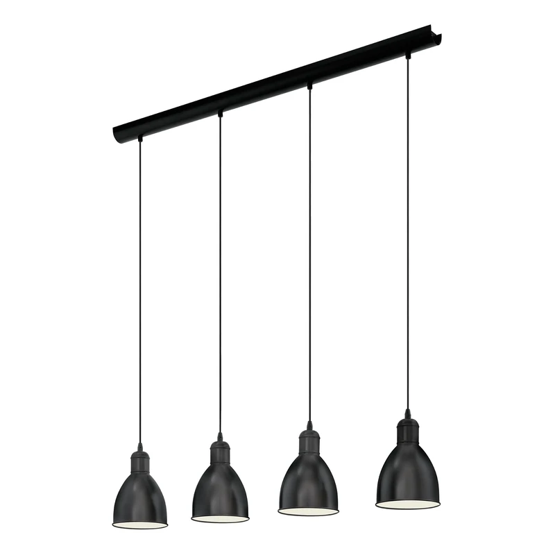 Eglo Priddy 4-Flame Vintage/Industrial Design Pedant Light, Steel Retro Hanging Light, Black and White Colours, E22 Socket
