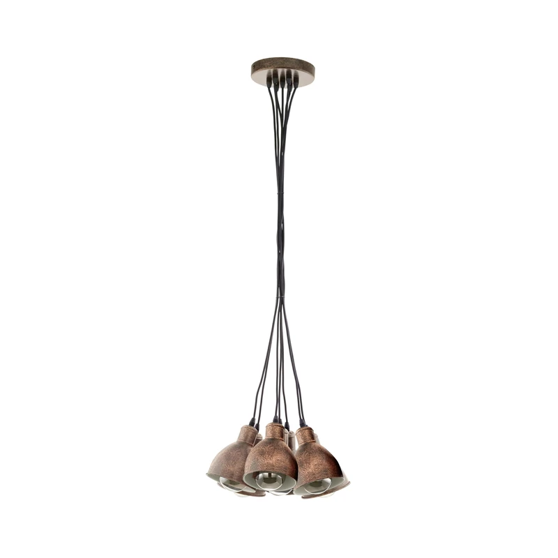 Eglo Priddy 1 Pendant Lamp, 7-Light Vintage Pendant in Industrial Style, Retro Hanging Lamp Made of Steel, Colour: Antique Copper, Socket: E27
