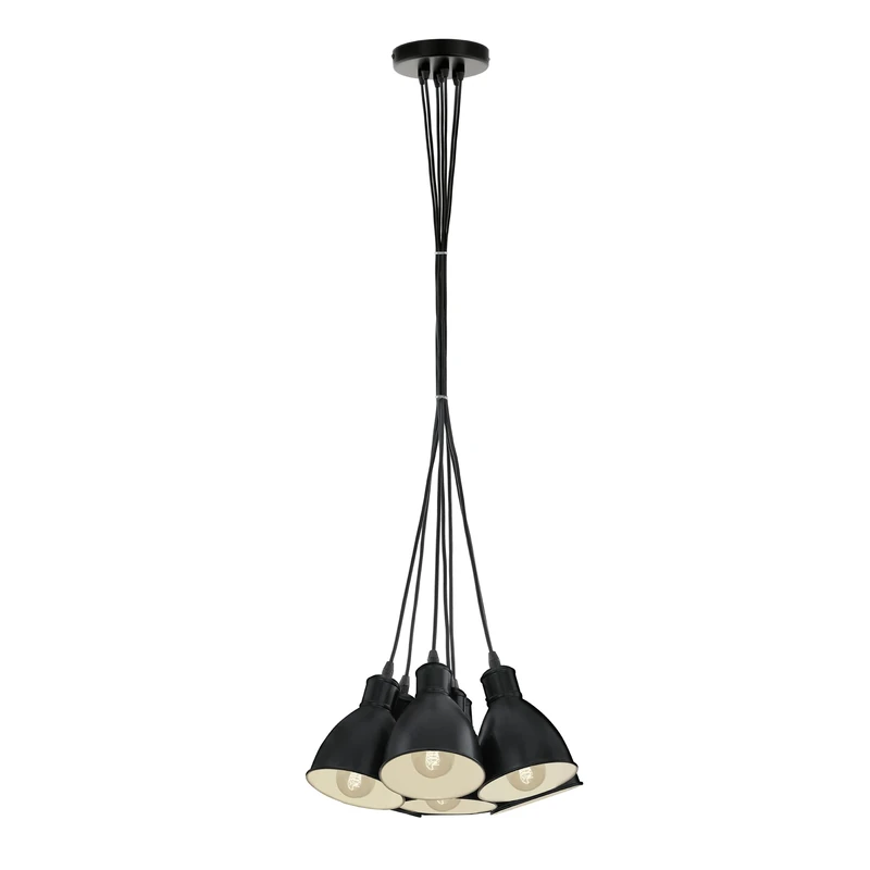 Eglo Priddy Pendant Lamp, 7-Light Vintage Hanging Lamp in Industrial Style, Retro Steel Pendant Light, Colour: Black, White, Socket: E27