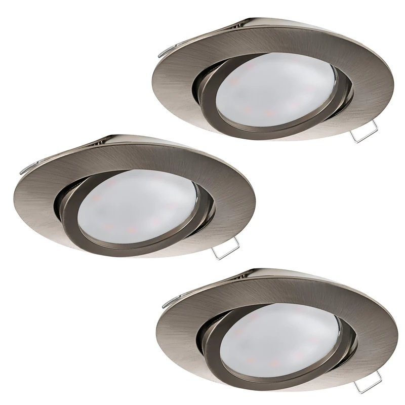 Eglo Set of 3 Recessed Spotlights Tedo, Spot Set Made of die-cast Aluminium in matt Nickel, 3 recessed Lights with GU10 Socket, LED Bulbs Included, Flat Adjustable spot, Ø 8 cm