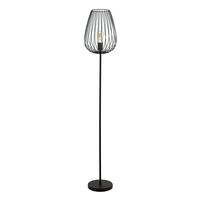 Eglo Newtown Vintage Floor Light, Black Steel Living Room Standing lamp with Foot Switch, E27 Socket