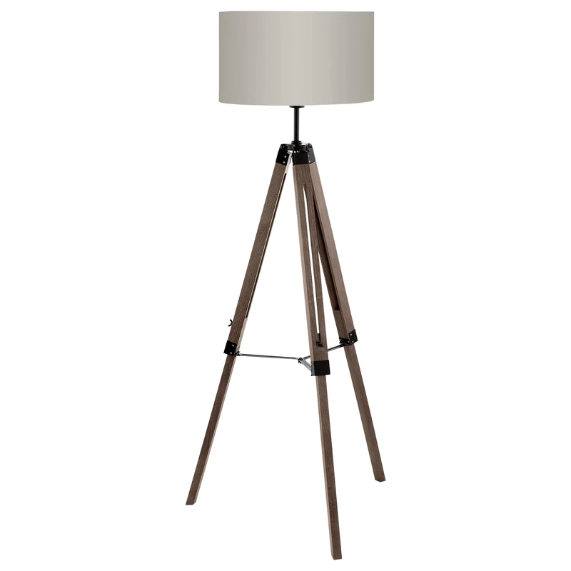 Eglo Lantada Floor lamp, 1-Flame Vintage Floor Light, Floor lamp Made of Wood, Steel and Textile, Living Room lamp in Dark Brown and Taupe, lamp with Switch, E27 Socket
