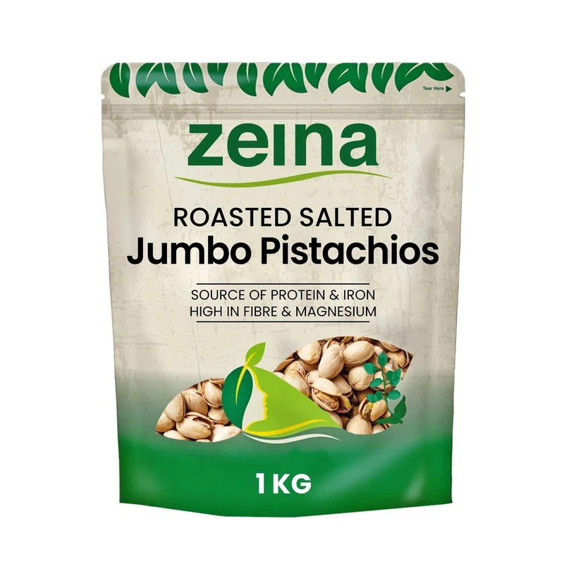 Zeina Jumbo Pistachios (1Kg) - Delicious Roasted Salted Jumbo Pistachio Nuts, Gluten Free and Vegan Approved Healthy Premium Snacking