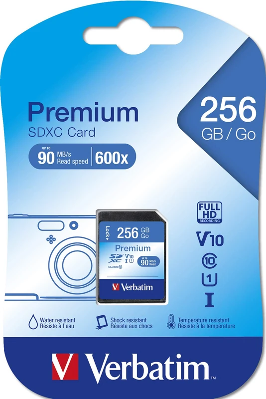 Verbatim Premium U1 SDXC memory card - 256 GB - SD card for Full HD video recording - card with integrated write protection - memory card black - SD memory card for camera, PC and more - Image 1