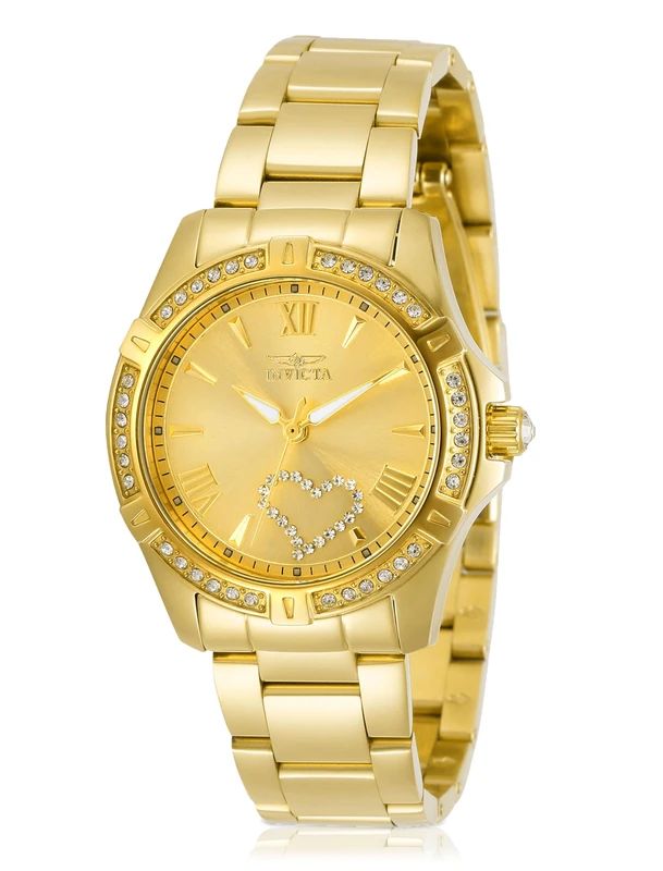 Invicta Angel 21384 Women's Watch - Waterproof - Analogue - Quartz Movement - stainless steel with gold dial - 34mm