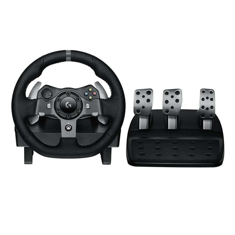 Logitech G G920 Driving Force Racing Wheel and Floor Pedals, Real Force Feedback, Stainless Steel Paddle Shifters, Leather Steering Wheel Cover, Adjustable Floor Pedals, EU-Plug, Xbox One/PC/Mac, Black