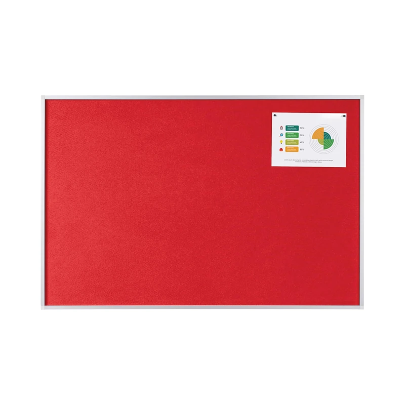 Bi-Office New Generation Red Felt Notice Board, 90 x 60 cm, Aluminium Frame - Image 1