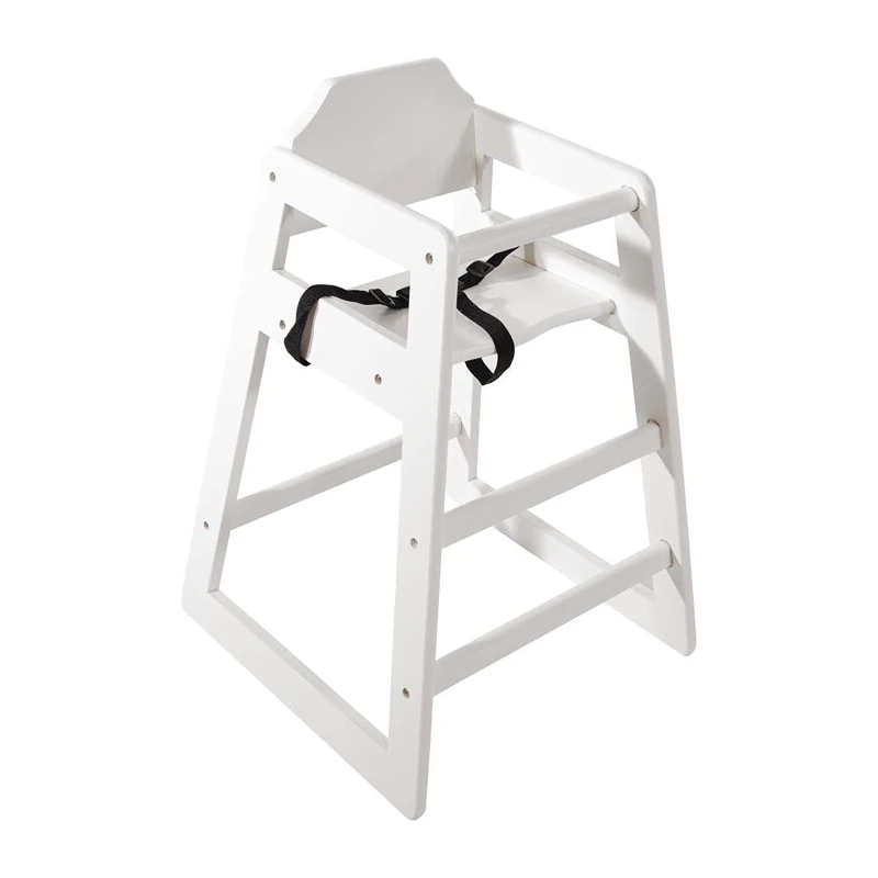 Bolero Wooden Highchair, White Wood Finish - For Children Up to 36 Months or 15kg, Adjustable Harness, Stackable, Self Assembly DL833