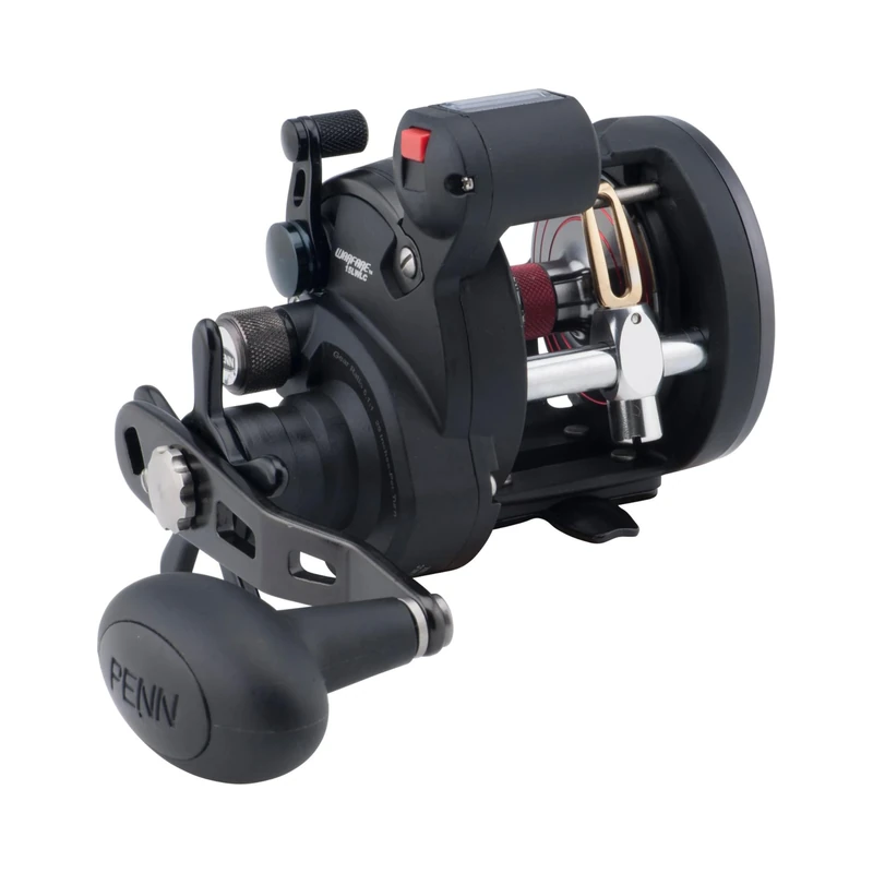 PENN Warfare™ Level Wind, Fishing Reel, Conventional Reels, Sea - Inshore/Nearshore Fishing, Saltwater Boat or Kayak Fishing,Unisex, Black/Red/Smoke, 15LC | Right Hand