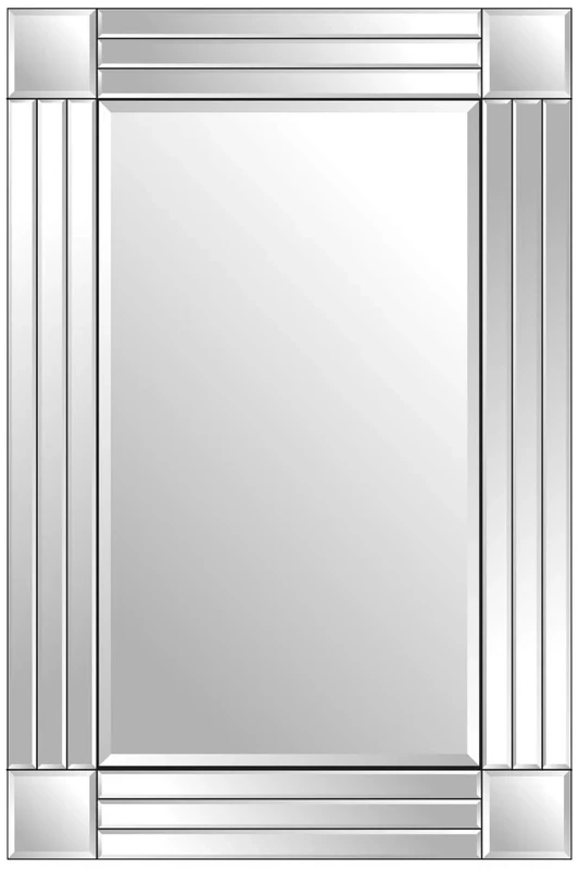 Chic Concept Modern Art Deco Triple Bevelled Corner Squares Wall Mirror-120 x 80cm, Silver