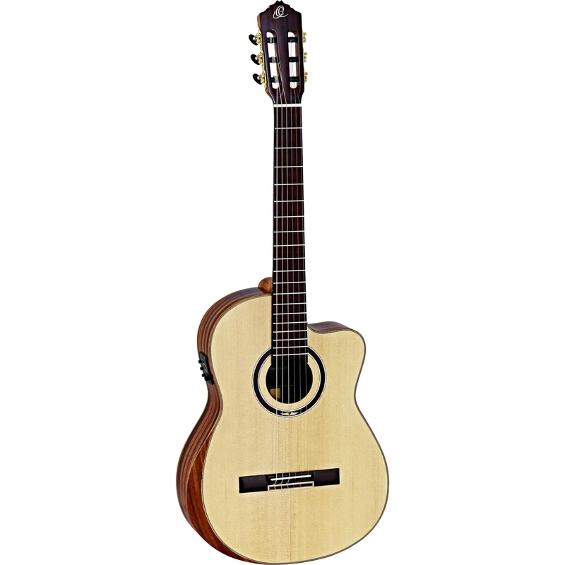 Ortega Guitars Classical Guitar Electro-Acoustic – Slim Neck – The Private Room Series – Including Gig Bag – Solid Spruce / Ebony, Natural (STRIPEDSU.C/E)