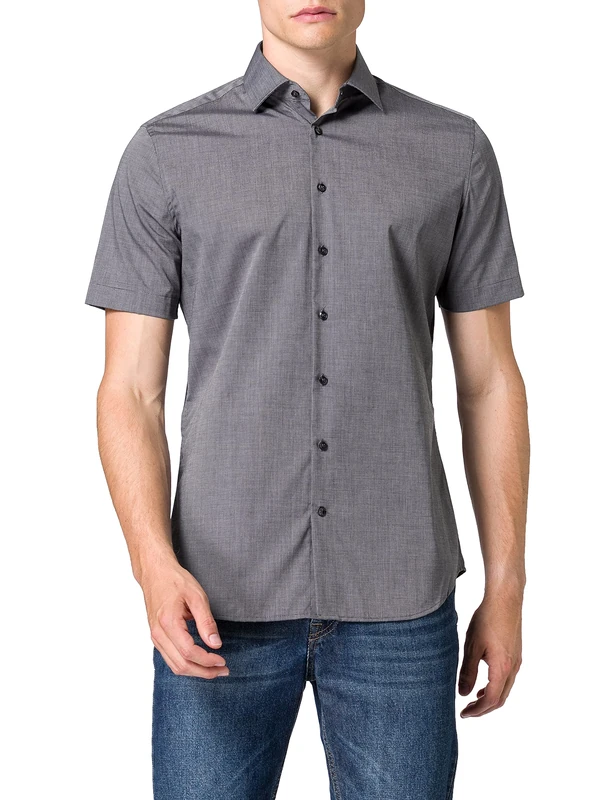 Seidensticker Men's Business Shirt - Shaped fit - Non-Iron - Kent Collar - Short Sleeves - 100% Cotton