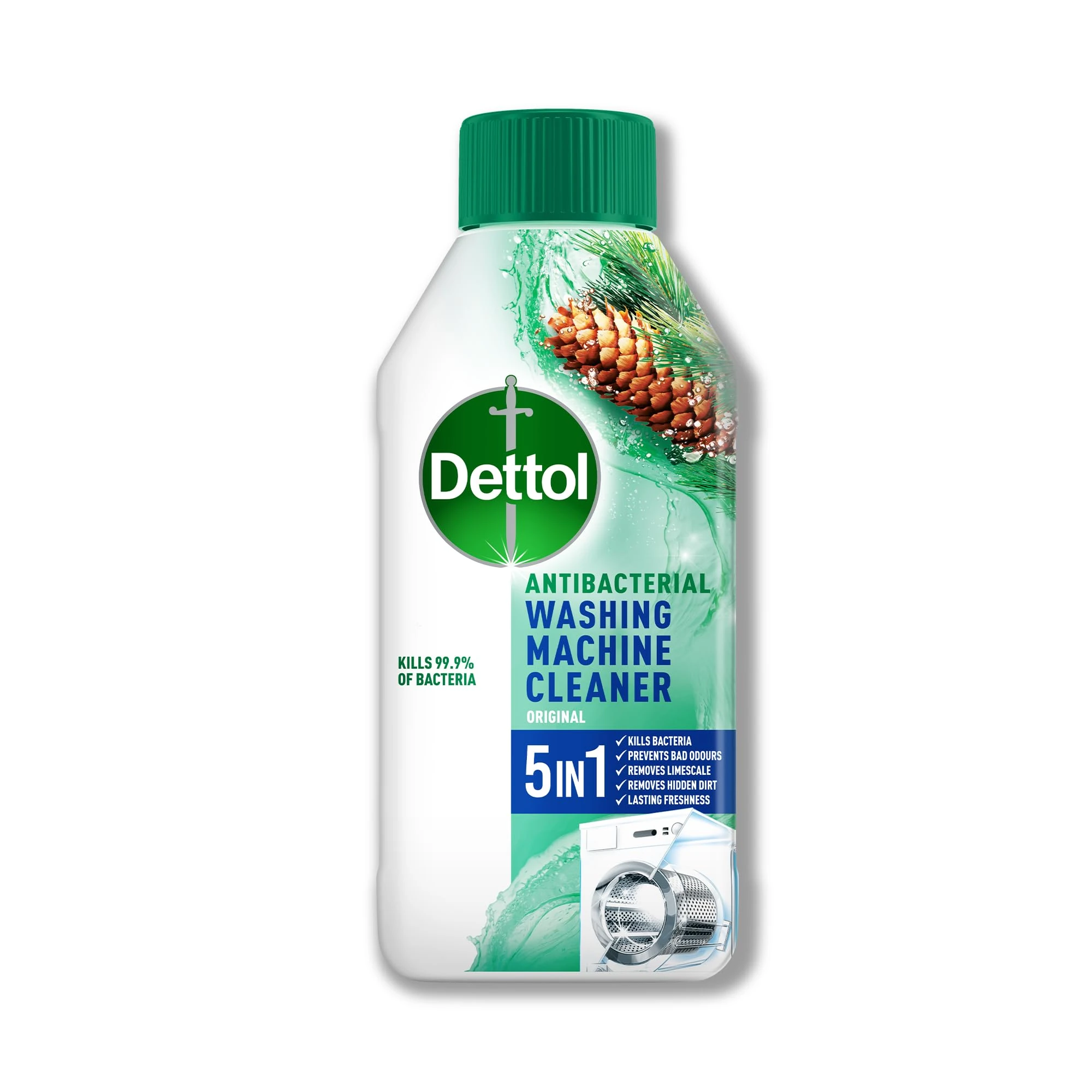 Dettol, Washing Machine Cleaner, Pine Scented, 250ml, Antibacterial, Removes Bacteria, Odours, Limescale and Hidden Dirt, Lasting Freshness, Kills 99.9 Percent of Bacteria