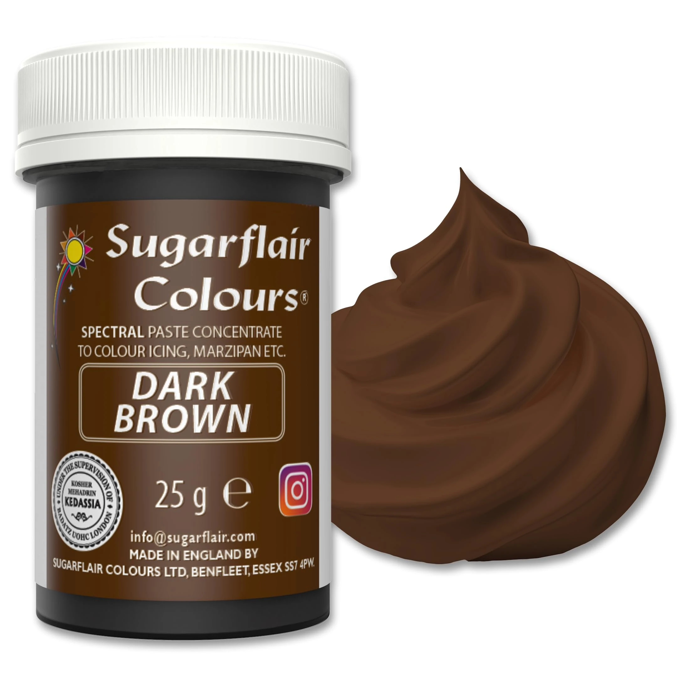 Sugarflair Food Colouring Paste Dark Brown, Concentrated Spectral Food Colouring for Buttercream, Sugar Paste, Royal Icing, Cake Mixes, Macarons and More! - 25g