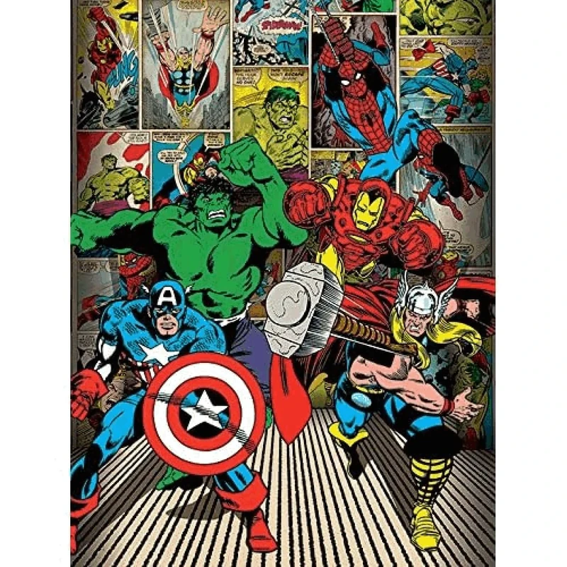 Marvel Comics "Here Come The Heroes" Canvas Print, Cotton, Multi-Colour, 3.20 x 60.00 x 80.00 cm