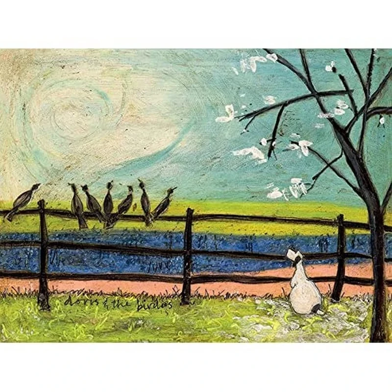 Sam Toft WDC90552 Doris And The Birdies Canvas Print, Cotton, Multi-Colour, 3.20 x 60.00 x 80.00 cm