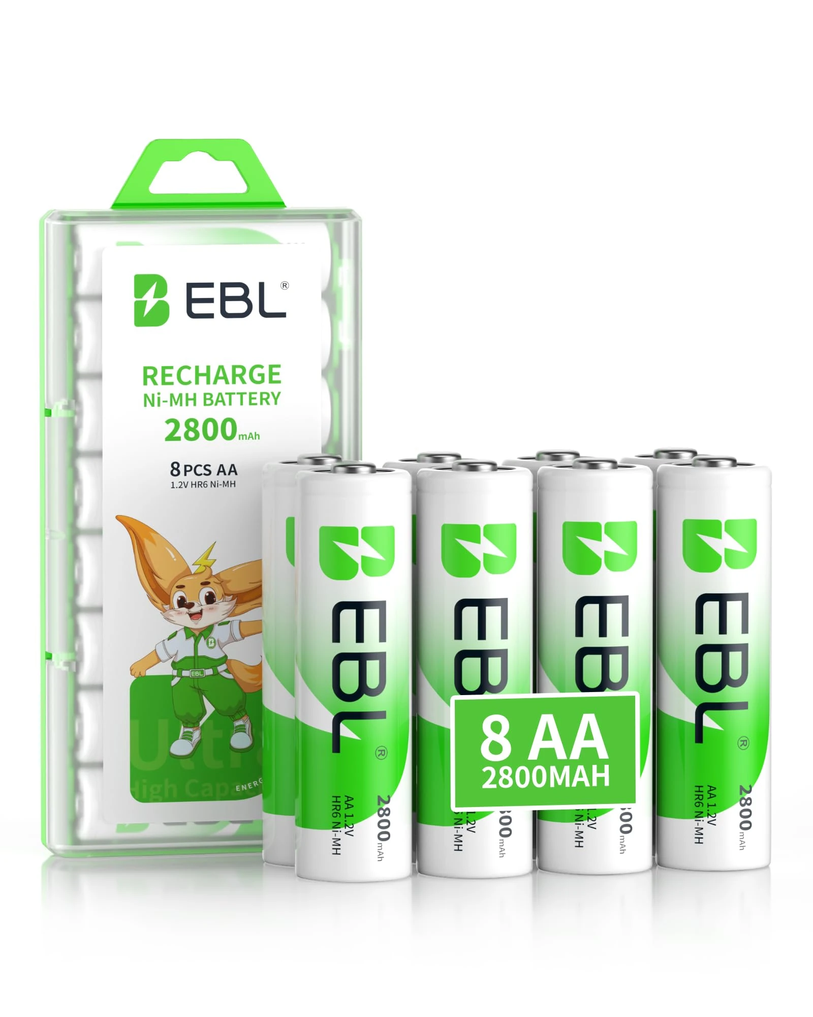 EBL 2800mAh Rechargeable Battery AA 8 Pack, High Capacity 1.2V NIMH AA Rechargeable Batteries with Long Lasting Power, Low Self-Discharge & Pre-Charged