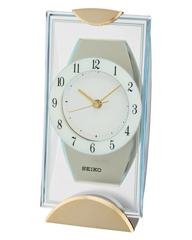Seiko Gold Tone Mantle Mantel Quartz Battery Clock with Full figure Arabic Dial QXG146G - Image 1