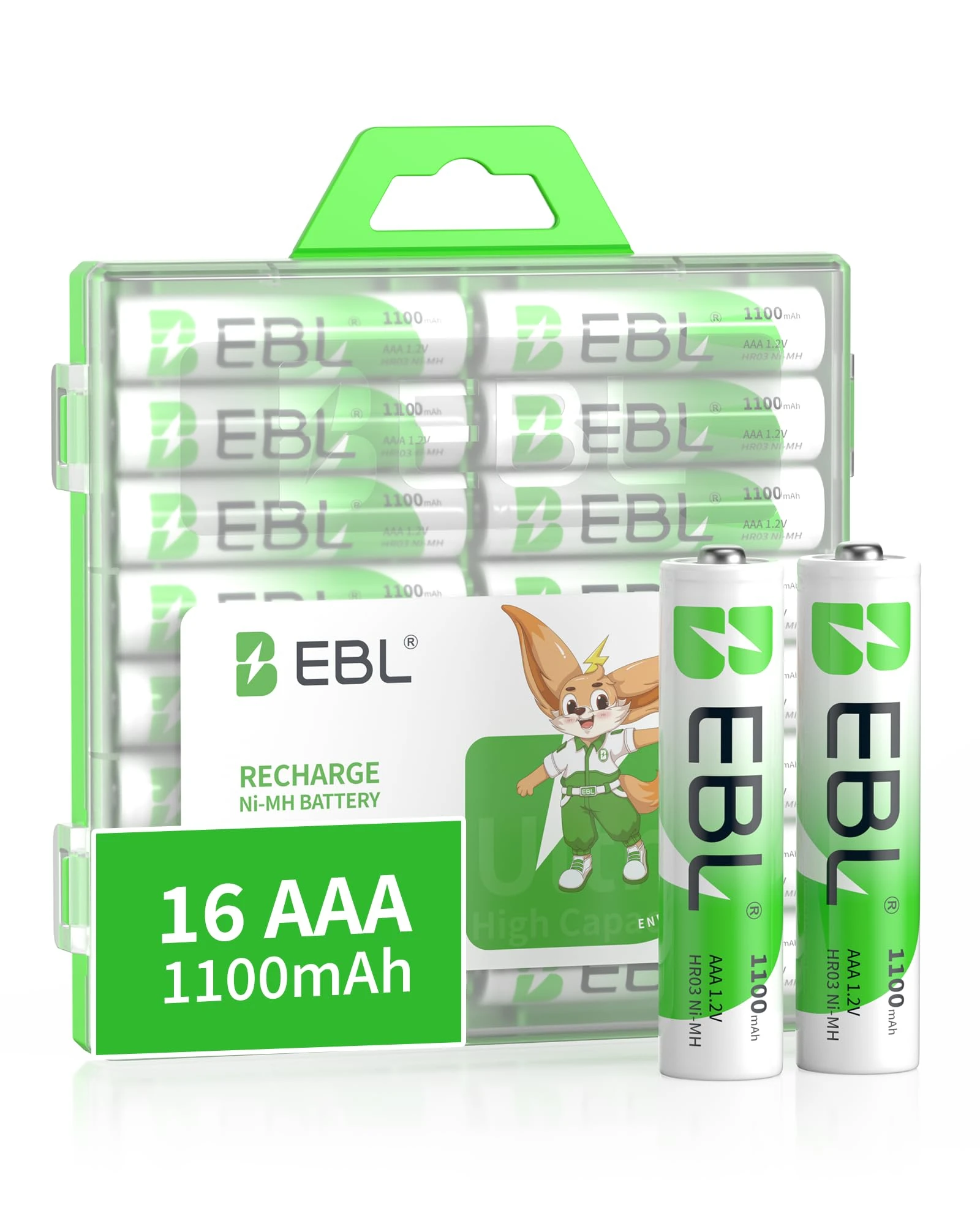 EBL 16 Pack 1100mAh Rechargeable Battery AAA, High Capacity Performance NIMH AAA Rechargeable Batteries with Durable Storage Case