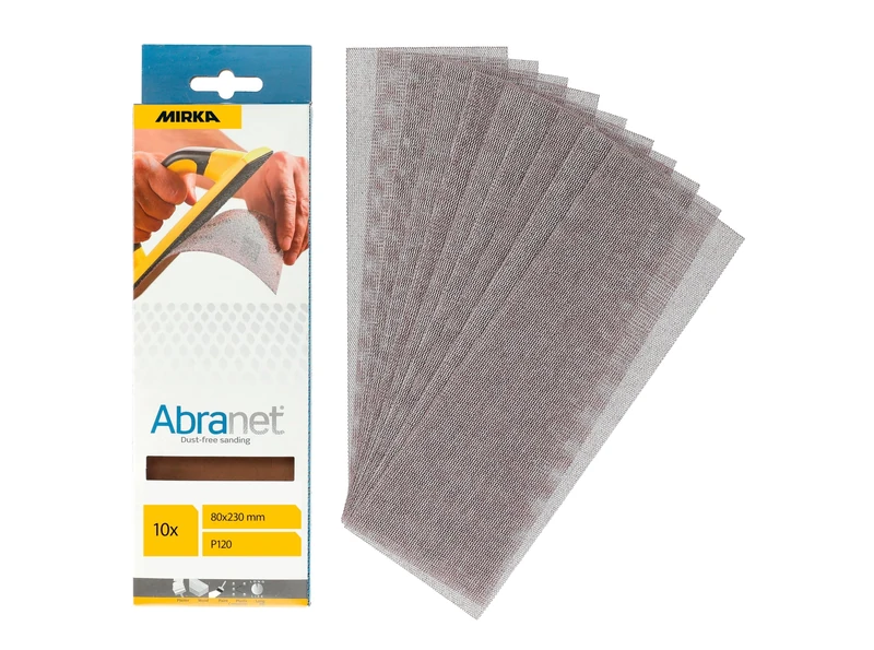 Mirka Abranet net sandpaper strips 80x230 mm/Hook & loop/Grit P120 / 10 pcs / AE175F1012 / for dust-free sanding of wood, walls, metal, aluminium, stainless steel, filler, varnish, plastic