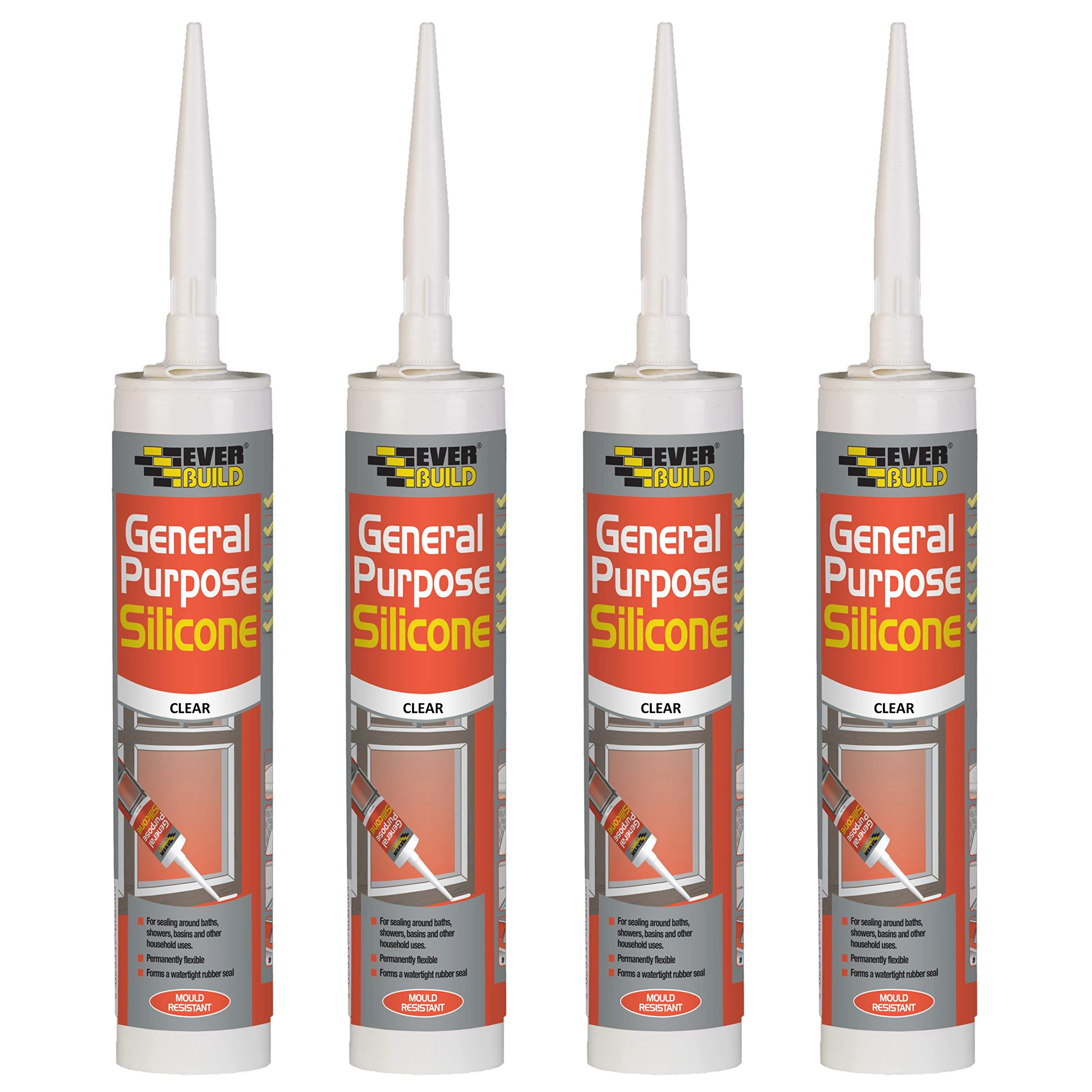 Everbuild 4 X General Purpose Silicone Clear 310ml EVBGPSCL