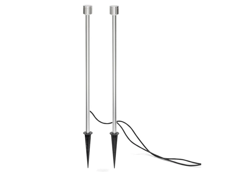Konstsmide Monza Uplighter Medium Garden Stick Spots Lights with Ground Spikes, High Powered 6 W LED - Aluminium Silver, Set of 2