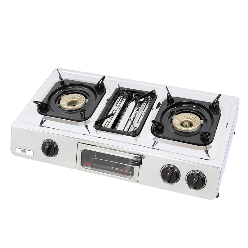NJ G-87 Portable Gas Stove - 3 Burner Mini Oven Grill Camping Cooker LPG