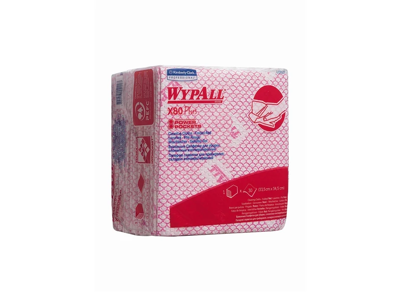 WypAll X80 Plus Critical Clean Cloths 19127 - Red Colour Coded Cleaning Cloths - 8 Packs x 30 Quarter Fold Red Cloths (240 Reusable Wipes)