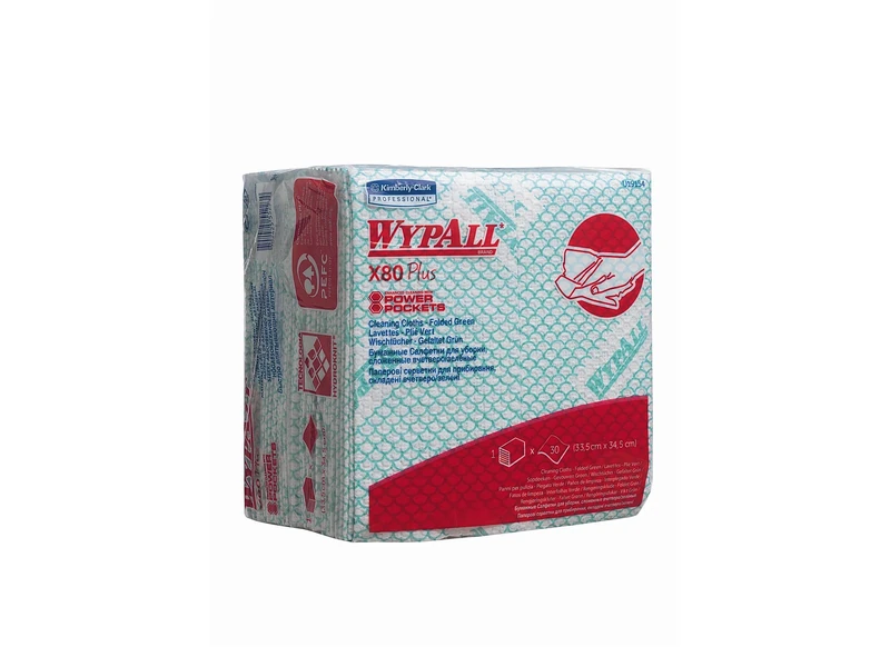 WypAll X80 Plus Critical Clean Cloths 19154 - Green Colour Coded Cleaning Cloths - 8 Packs x 30 Quarter Fold Green Cloths (240 Reusable Wipes)