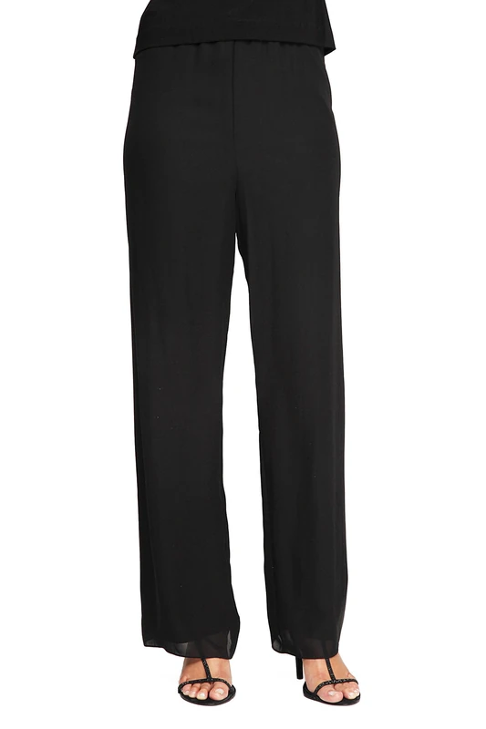 Alex Evenings Women's Wide Leg Dress Pant for Mother of The Bride, Elegant Party Outfit (Plus Size), Black Chiffon, 2X