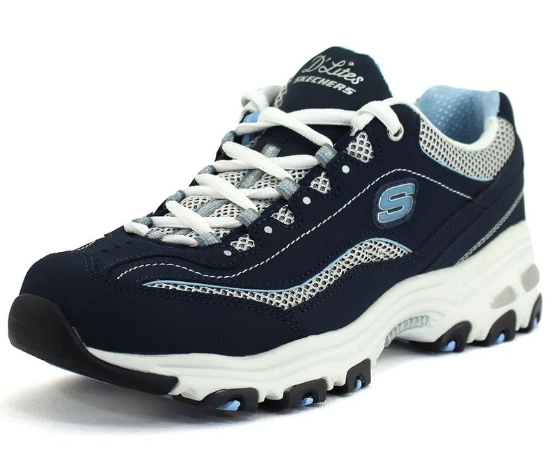 Skechers Women's D'lites biggest Fan Sneaker, Navy and White, 4 UK