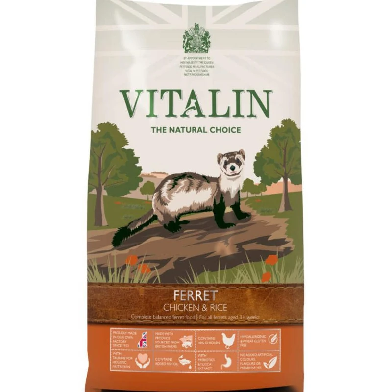 Vitalin The Natural Choice Dry Ferret Food | Hypoallergenic Nutritionally Complete Feed | Chicken & Rice, 12KG (Clear Bag)