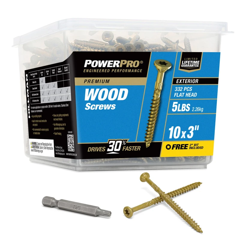 Power Pro Premium Exterior Wood Screws (#10 x 3") - 5lb Box