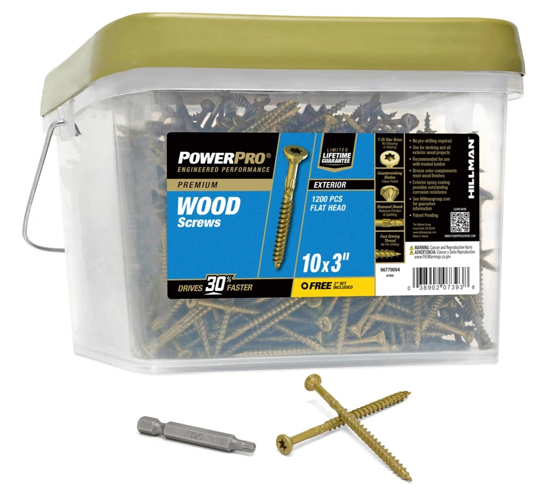 Power Pro 967790 Wood Screws, #10 x 3", Premium Outdoor Deck Screws, Rust Resistant, Epoxy Coated Bronze, 1200pcs Tub