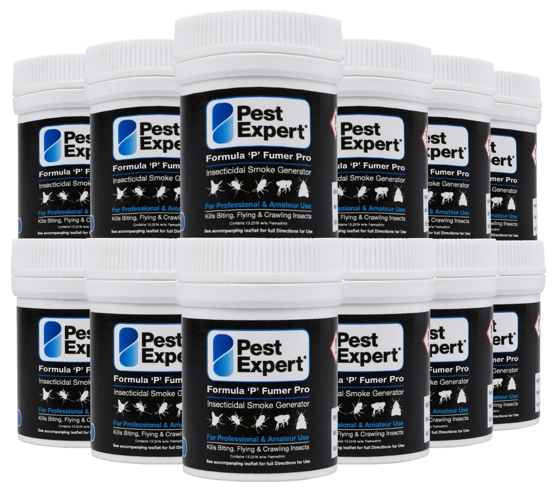 Pest Expert Flea & Cluster Fly Killer Smoke Bombs (12 x 7g) - 240m³ - (7g -TWICE THE SIZE OF MINI SMOKE BOMBS) - Formula 'P' Pro Flea Fogger Fumers, Professional Strength Approved for Amateur Use