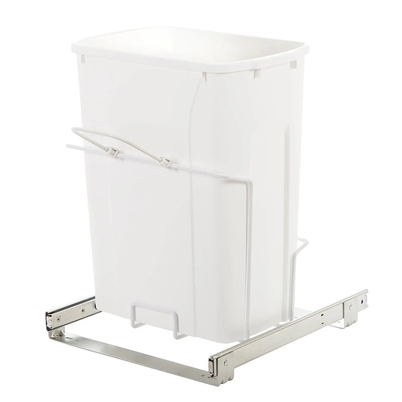Knape & Vogt SBM15-1-35WH in-Cabinet Bottom Mount Pull Out Trash Can, 18.8" by 14.25" by 16",White