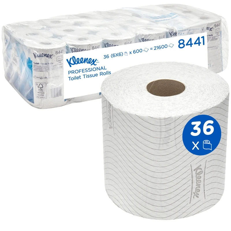 Kleenex Standard Roll Toilet Tissue 8441-2 Ply Toilet Paper - 6 Packs of 6 Toilet Rolls x 600 White Toilet Tissue Sheets (36 Rolls / 21,600 Sheets Total)