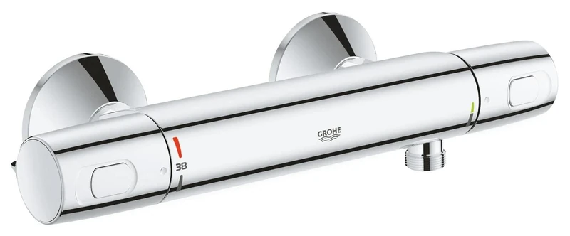 GROHE Precision Trend - Wall Mounted Exposed Cool Touch Shower Thermostat (Metal Grip, Safety Button at 38°C, Adjustable Economy Stop, QuickSpanner Included), Size 307 mm, Chrome, 34229002