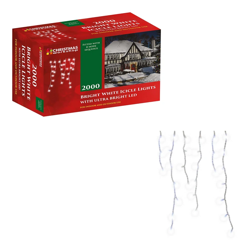 Christmas Workshop 86310 2000 Icicle LED Outdoor Christmas Lights | 47.8 Metres | Bright White Colour | Indoor & Outdoor Fairy Lights | Weddings & Gardens | 8 Functions | Mains Powered - Image 1