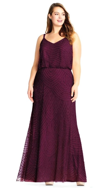 Adrianna Papell Women's Long Beaded Blouson Gown - Size 12