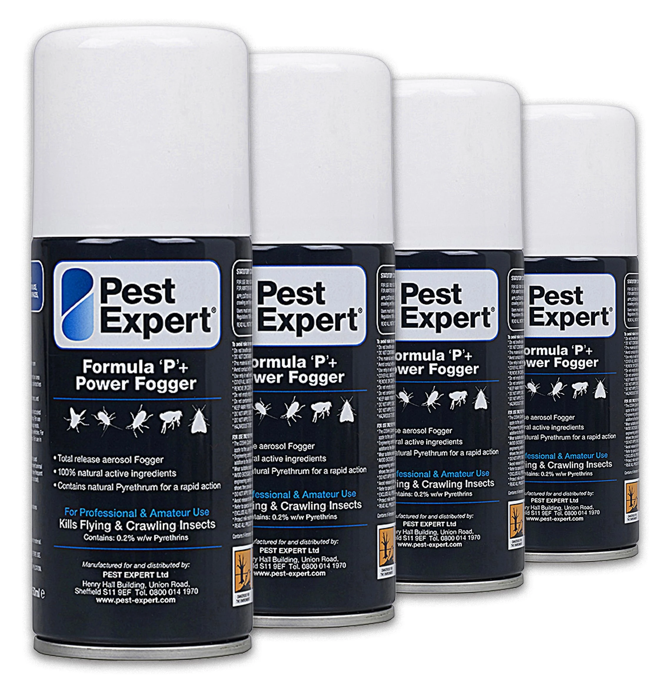 Pest Expert Formula ‘P+’ Cluster Fly Killer Fogger Treatment 4 x 150ml – Maximum Strength Fly Bombs for Fast-Acting Effective Control, Professional Strength for Approved Amateur Use