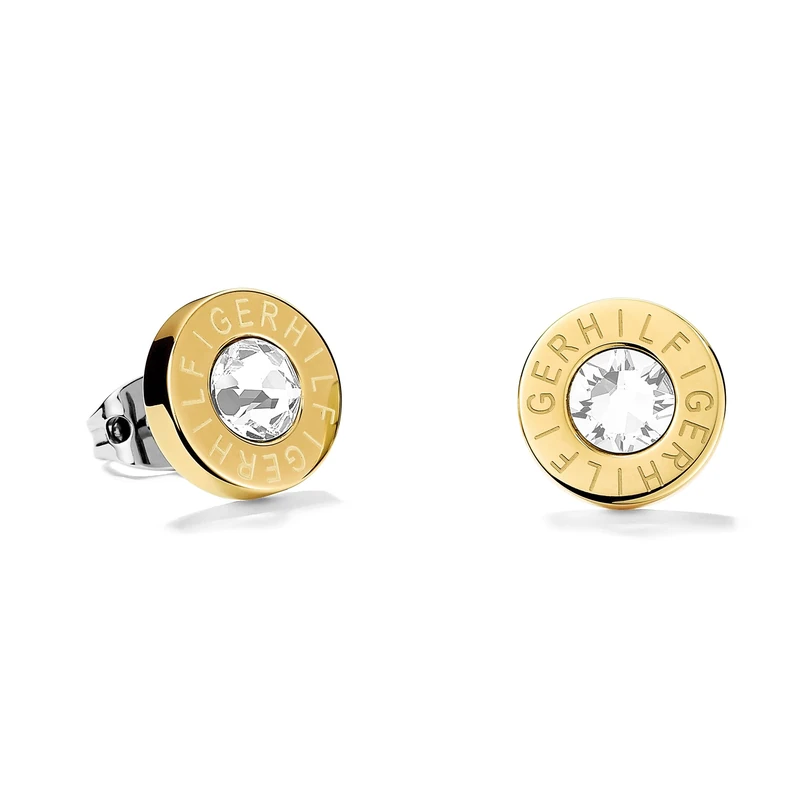 Tommy Hilfiger Jewelry Women's Yellow Gold Stud Earrings Embellished with Crystals - 2700753
