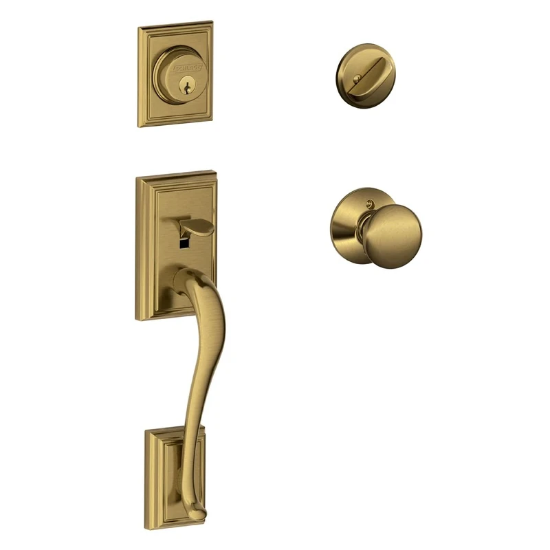 SCHLAGE Addison Single Cylinder Door Latch Handleset and Plymouth Door Knob, Antique Brass (F60 ADD 609 PLY)