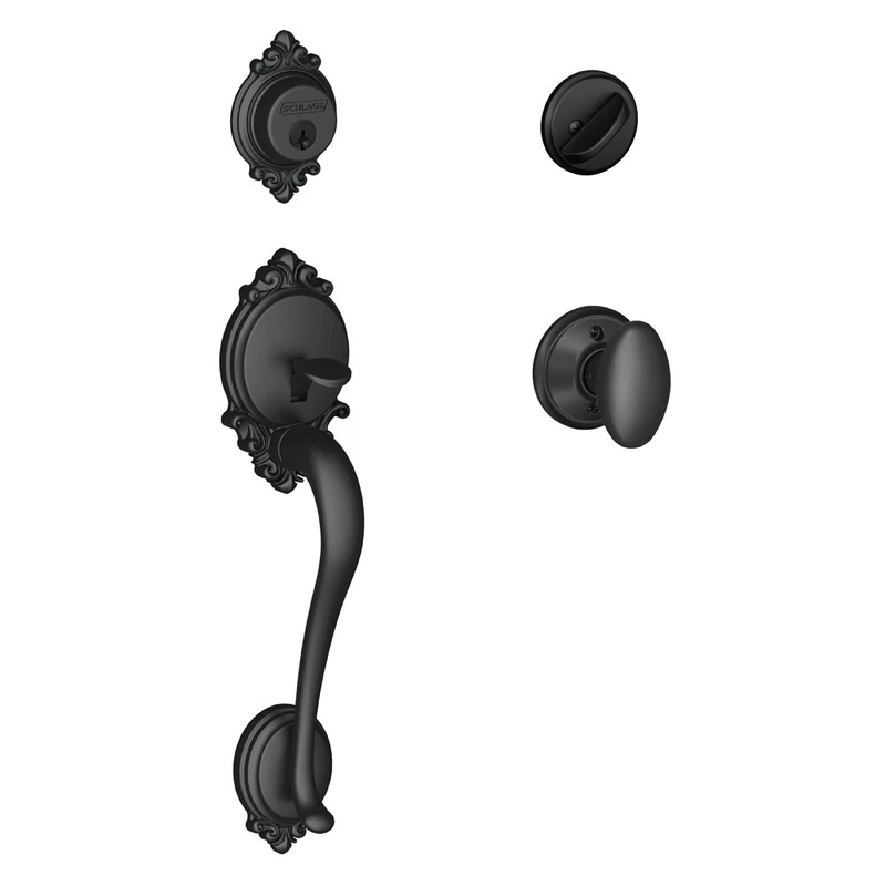 SCHLAGE Brookshire Single Cylinder Handleset and Siena Knob, Matte Black (F60 BRK 622 SIE)