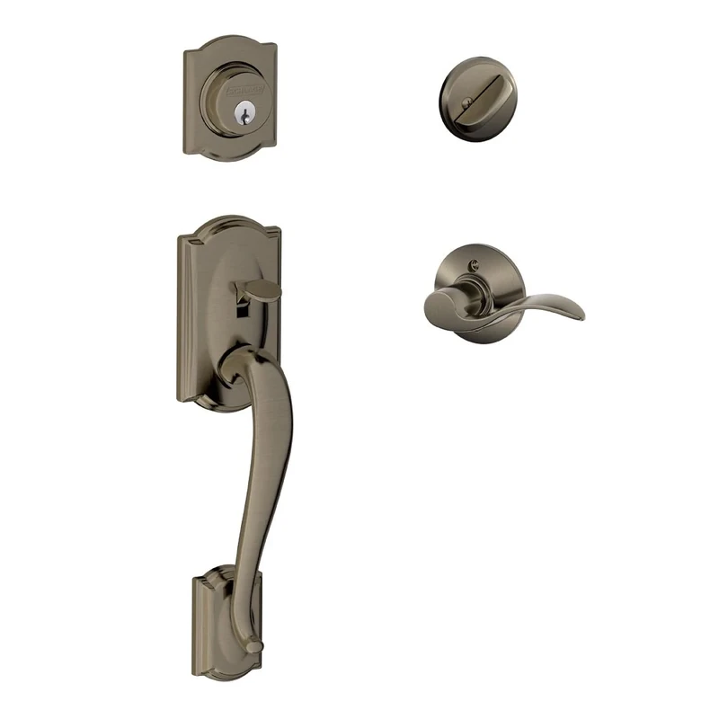 SCHLAGE Camelot Single Cylinder Handleset and Left Hand Accent Lever, Antique Pewter (F60 CAM 620 Acc LH)